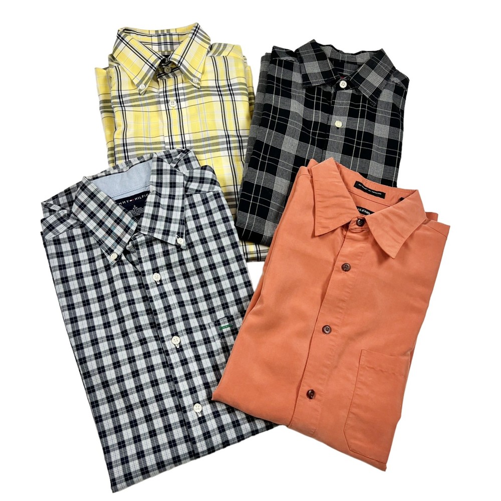 Lot 4 Mens Short Sleeve Button Front Shirt Sz Sm Plaid & Solid Various Brands